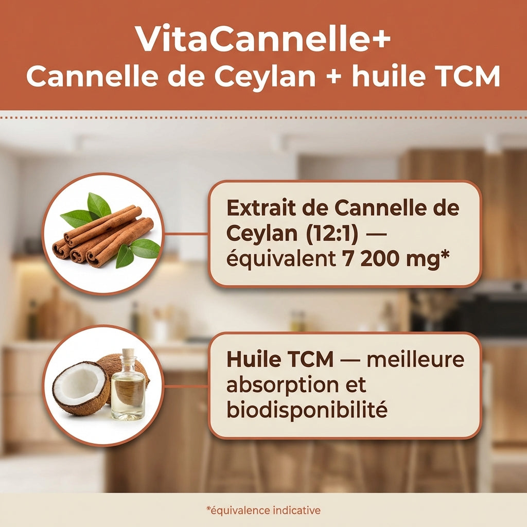 VitaCannelle+ - Cannelle de Ceylan 7200 mg Infusée à l'huile MCT