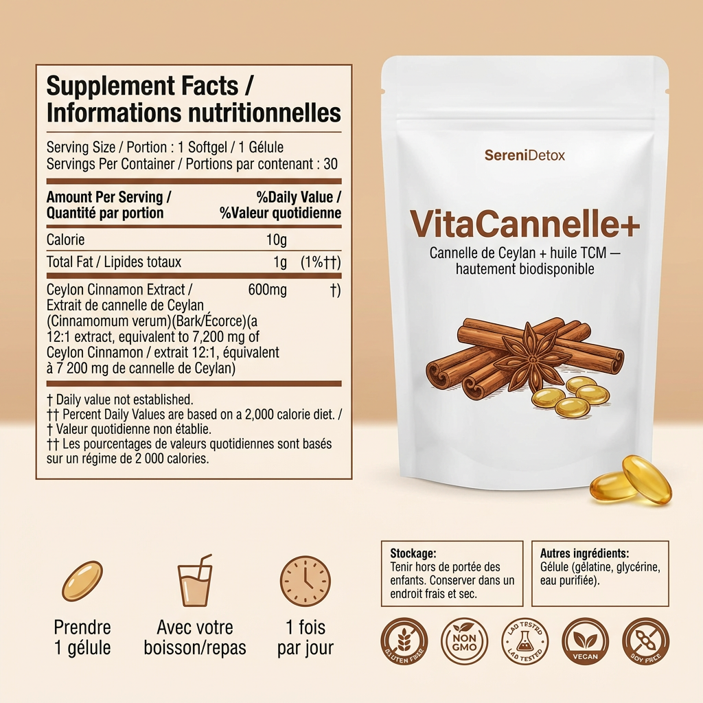 VitaCannelle+ - Cannelle de Ceylan 7200 mg Infusée à l'huile MCT